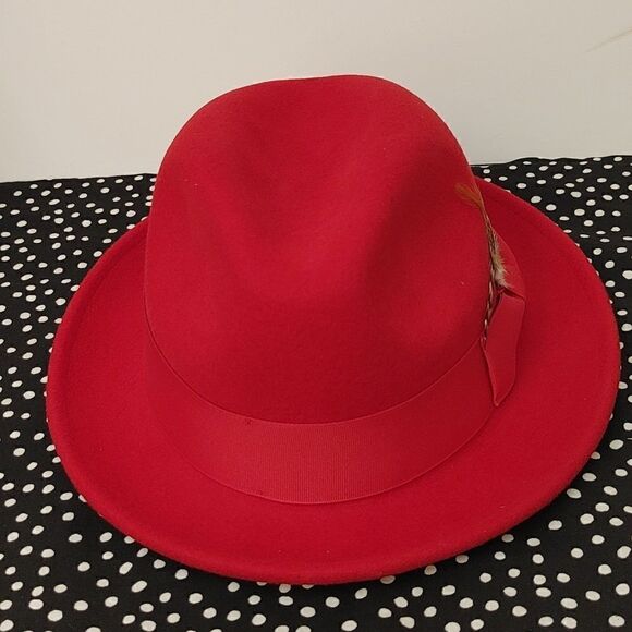 MEN'S MONTIQUE 2" SNAP BRIM CRUSHABLE 100% WOOL FELT FEDORA HAT. H10 RED - Picture 7 of 8